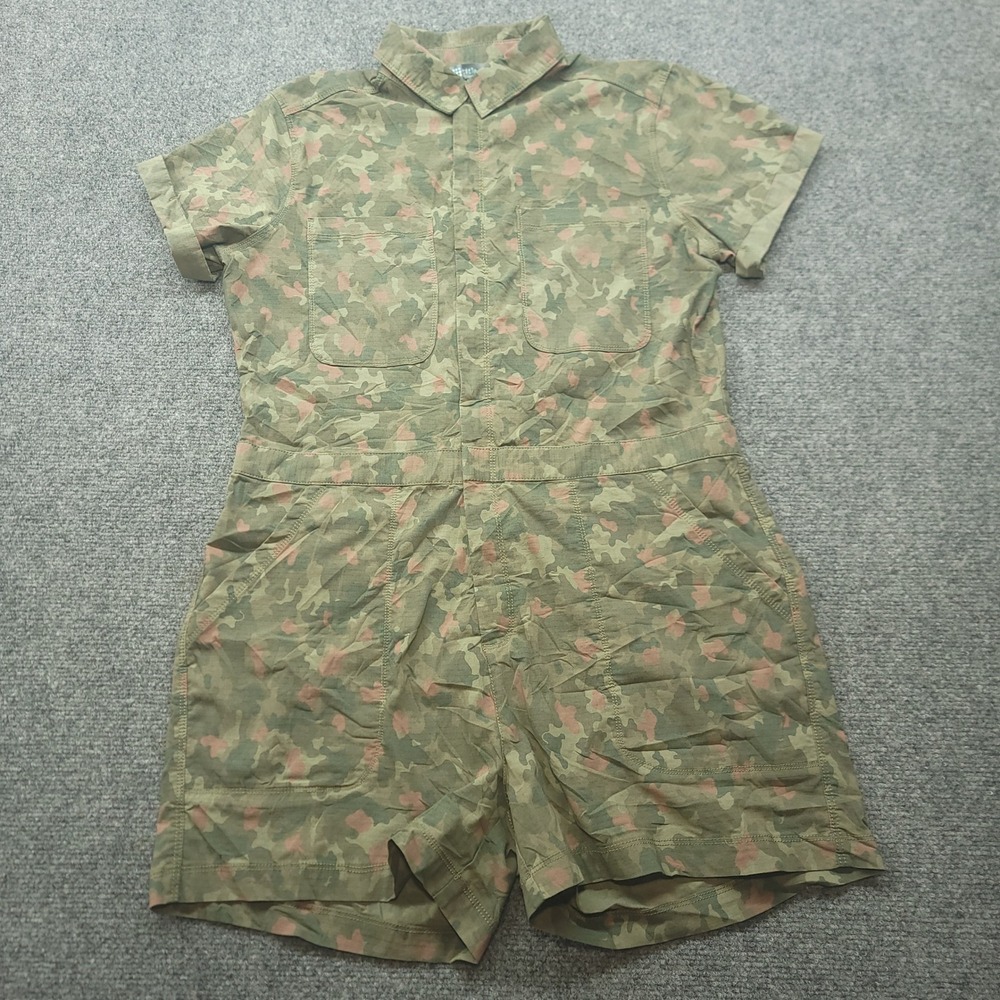Title Nine Clamber Romper Womens M Green Pink Camo Zip Front Ripstop TN-250914